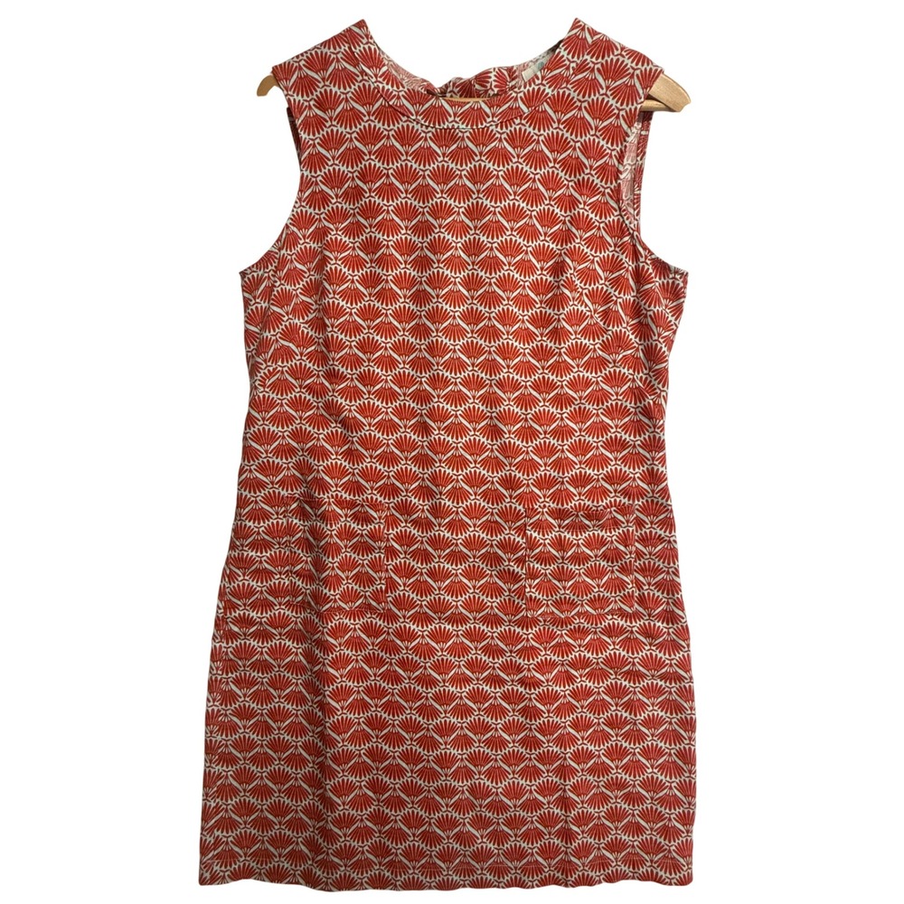 Boden Orange Blue Print Shift Dress US 8 Sleeveless Pockets Casual